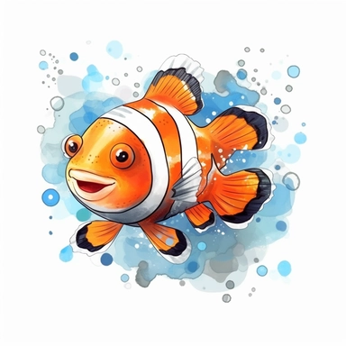 clipart graphic vector white background cartoon style drawing painting watercolor of clown fish