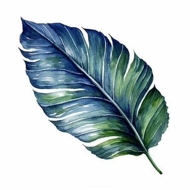 Tropical Linear Leaf side angle in Watercolor hyper-realistic detailed illustrations, elegant water ink brush strokes techniques, delicate markings, monochromatic paintings, free brushwork, watercolor illustrations, painted illustrations Clipart, White Background Clipart, White Background