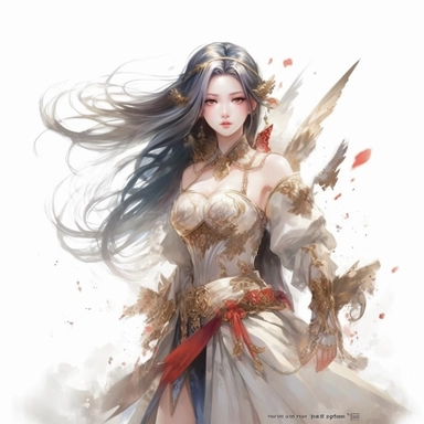a beutiful relistic looking warrior girl standing full height in battle,alchemy of the soul, Takehisa Yumeji's art style, soft, glowing watercolour clipart, isolated clipart, white background