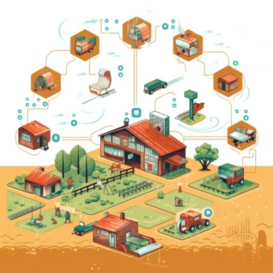 internet of things and smart farm, clipart, schematic