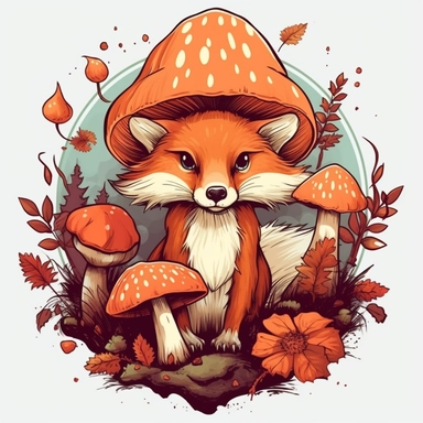 Mushroom Clipart with wolf