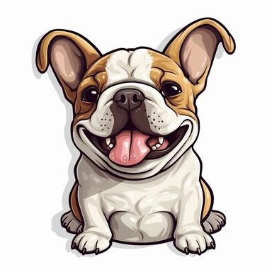cute French Bulldog, happy and smiling, bold line, clipart, sticker, white background, no shadow, 8k detail