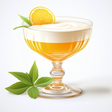 Sharp Illustration of a Whiskey Sour Cocktail clipart aginst white background, illustration style, vibrant colors, unreal engine 5, detailed illustration, high resolution, high quality, solid white background