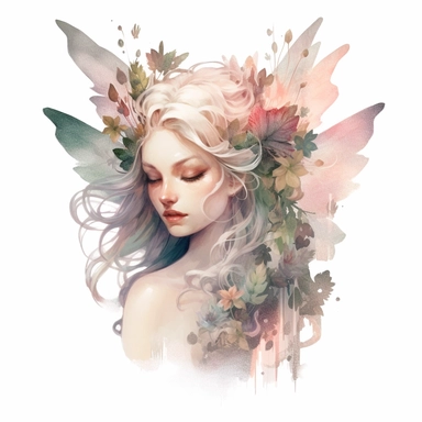 Fairy, clipart, intense white and deep pastel colors, dnd, watercolor, no background, isolated on a white background, self contained, well defined edges, by amy sol and magali villeneuve and susan bourdet and ross tran, spaced out, glowy, intricate, 8k