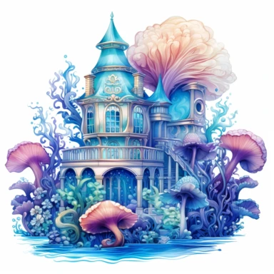 Cute Beautiful Hologram Color House Of Mermaid Sublimation Clipart ,Cartoon,hyper realistic, intricate detail, illustration style,high solution,on the white background