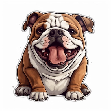 cute Bulldog, happy and smiling, bold line, clipart, sticker, white background, no shadow, 8k detail