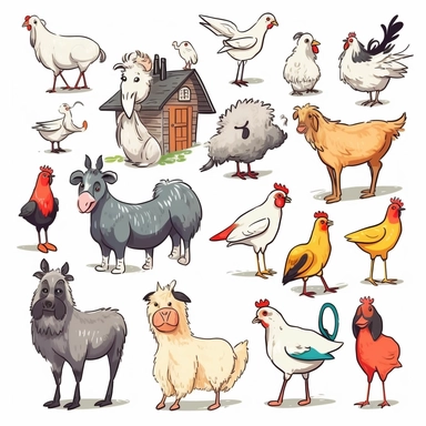 FARM ANIMALS, set of clipart, cartoon style, isolated white background