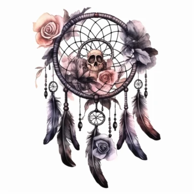 mystical horror watercolor fantasy black dream catcher clipart, hd 4k, detailed, isolated on white background