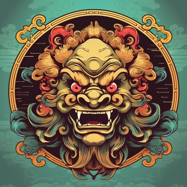illustration, of, an, asian, lion, face, in, a, gold, background,, in, the, style, of, unique, yokai, illustrations,, classic, tattoo, motifs,, colored, cartoon, style,, traditional, vietnamese,, tom, grummett,, smokey, background,, balance, an, image, of, a, lion, with, a, cigar,, in, the, style, of, unique, yokai, illustrations,, traditional, color, scheme,, traditional, vietnamese,, symmetrical, asymmetry,, contest, winner,, wildstyle,, soft, color, blending, dragon, heads, with, a, cigar, cl