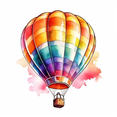 watercolor colorful clipart of a hot air balloon, hd, on white background