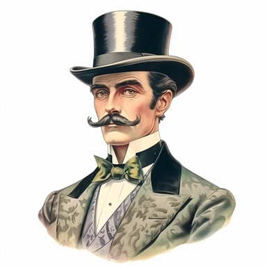 Vintage inviting card , dapper man,clip art,on white-background, 1800s