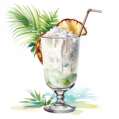 Watercolor white pinacolada Cocktail in a capri glass Clipart