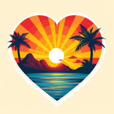 retro sunset clipart, heart shape with irregular edges white background