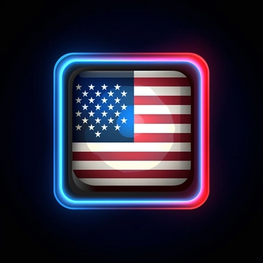 Futuristic Amercan flag logo icon for User Interface American Patriot, vector, . American flag inspired with neon colors and metalic stars. red white and blue colors, Vibe. Warm. So real. 4k, vectctor. Hyper-Realistic. Simple. black back ground. red white and blue , silhouette, clip art , in the style of Paul Rand, with colors like the American flag,4k, Realistic, strong, free, brave, vector, black-background,/ –ar 3:2 –v 5 –s 1000 –q 2