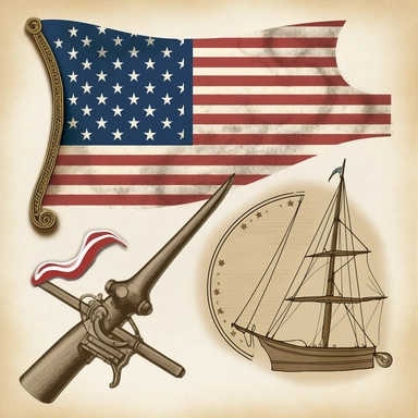 clipart image with iconic symbol, flag, and historic landmark from the American Revolution, perfect for DIY project and craft