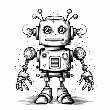 drawn illustration cute doodle (robot), clip art, digital art, vector, isolated transparent background, clean line art, simple strokes, minimalist style, straight lines, curves