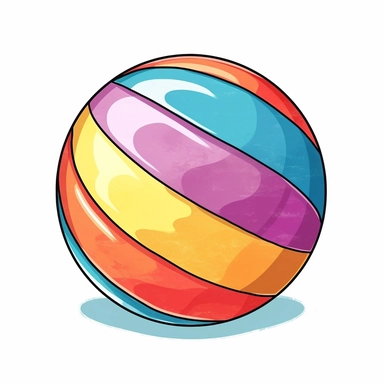 A clip art image of colorful doodle beach ball cartoonish isolated white background, minimalist, 8K, C20