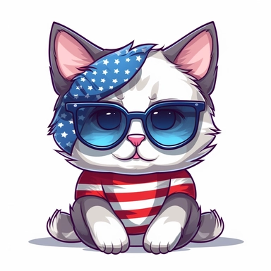 2D cat wearing American flag sunglasses clipart