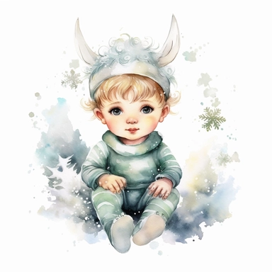 Cute Christmas fairy baby boy watercolor clipart, isolated on white background, watercolor, high detail, unique, intricate detail, hand - painted q 2 v 5. 1