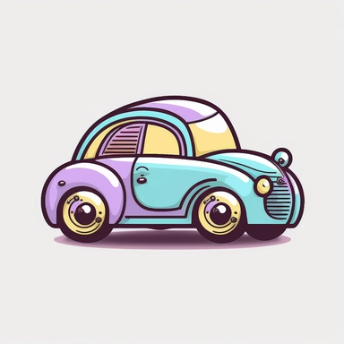 car, clipart style, vector, logo, cute, golden, purple, teal, pink, lite blue, picture book style, children's lesson book, captivating, kid friendly cute character, black and white, coloring book style, cartoon style, vector image, simple, line art style, character, white background