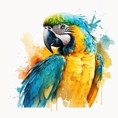 watercolour tropical beautiful magnificent flying vibrant blue and yellow macaw parrot beautifully detailed perfect facial features png image,high resolution,300dpi,graphic clipart,computer graphics