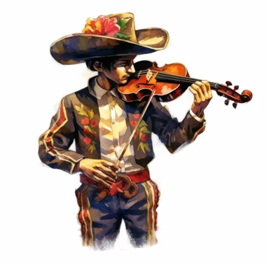 a Mexico Mariachi in the style of watercolour clipart with detailed brush strokes