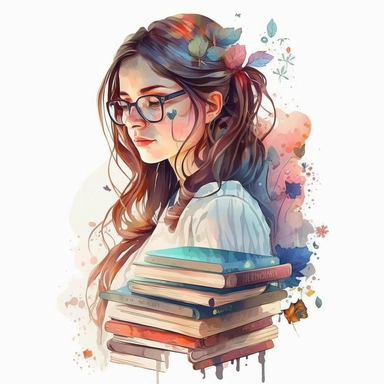 gorgeous beautiful bookworm women clipart, png on white background, watercolor illustration, ultra-detailed, 8k