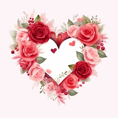 Floral Hearts Clipart, flower heart Valentine illustrations, on white background, HD, red rose flowers, flower bouquet , watercolor