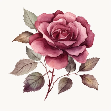 Clipart, vintage, watercolor, Burgundy Rose illustration, hand drawn, texture
