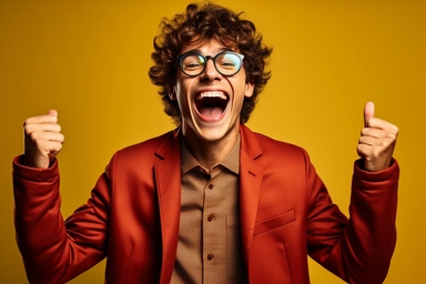 enthusiastic wonam model, gesturing emotionally, half body portrait, hint of color, bright clothes, solid color background, negative space composition, studio lighting, professional photo, eye-catchy look commercial clipart