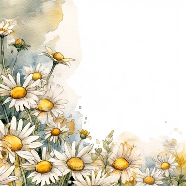 chamomile, page border style, clipart, watercolor, vintage--q2