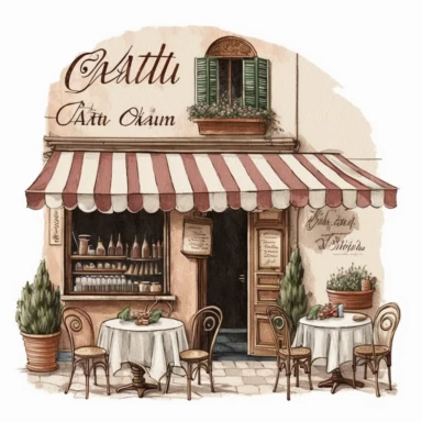 Italian vintage shop clipart, Italian cafe, Italian cafe illustration, white background, no caption, no text