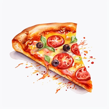 juicy slice of pizza fast food watercolor design clipart