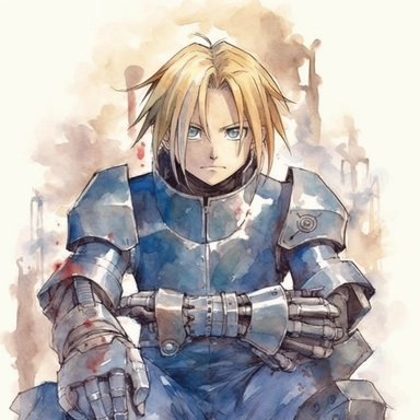 Watercolor fullmetal alchemist brotherhood, high quality, high details, pencil draw style, white backgroun, clipart, 8k, f1