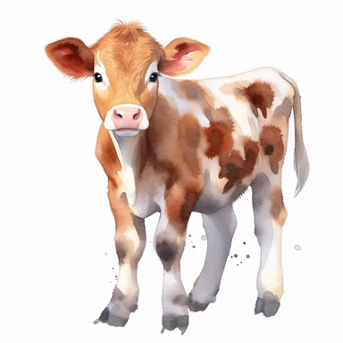cute calf, watercolour, transparent background png clipart