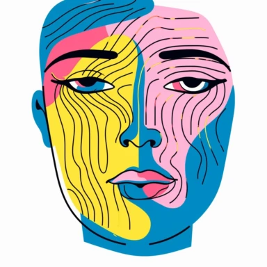 face illustration cartoon portraits face line illustration human face clipart silhouette, in the style of pink and azure, pop art style, handsome, light yellow and light navy, vibrant figurative expressionism