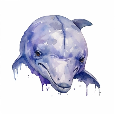 a Dolphin Face in the style of watercolour clipart with detailed brush strokes