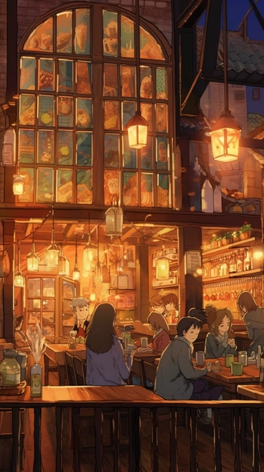 a 2d German style Restaurant , some people, clipart, food, cozy, luminious, dramatic lighting, super detailed, 2d, daytime, studio Ghibli style, watercolor, 8k