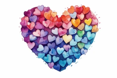 Watercolor, Craft a heart shape using intertwined computer keyboards and mice clipart, hd, on a white background, spaced out
