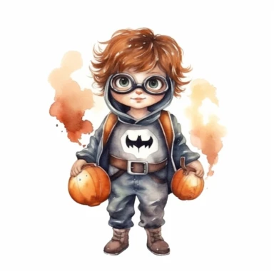Cute little boy wearing Halloween costume , watercolor illustration for kids and children, clipart, sublimation, white background