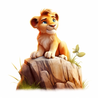 disney pixar big lion on rock, clipart white background