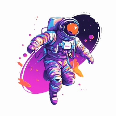 astronaut, purple blue colors, Clipart Design, white background, vector illustration, flat vector, rounded forms, vibrant colors, colorful, Figma, dribbble, Adobe Illustrator