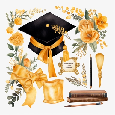 Gold Graduation Cap Watercolor College High School Graduation Clipart Flowers Graduate Gift Graduation Books Commercial Use Illustration