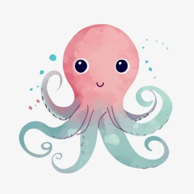 simplified clipart of octopus, simple shapes, no lines, no outlines, clipart, featured on dribble, cartoon, minimalist, computer vector graphic design clip art, watercolor illustration clipart, watercolour clipart, watercolor illlustration for kids and children, book illustration, print on demand image, PNG tranparent background