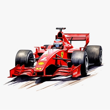 1989 ferrari F1 car clipart, watercolor, white background