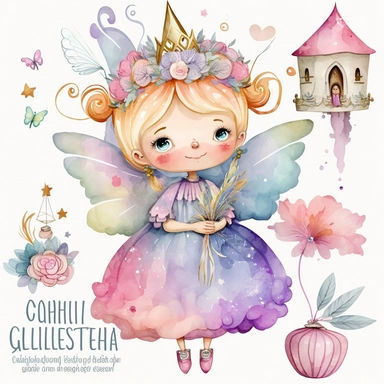 cute fairy godmother watercolor clipart