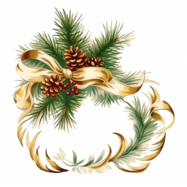 clipart with white background, pine boughs with pretty Christmas bow as a page border, clearly defined separate image, high quality--ar3:4-no mockups, watermarks, numbers, writing, letters--q2--v5.1--s1000
