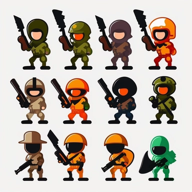 10 stickman soldiers stickers collection, clipart design, cartoon, 4k, white background, photo realism