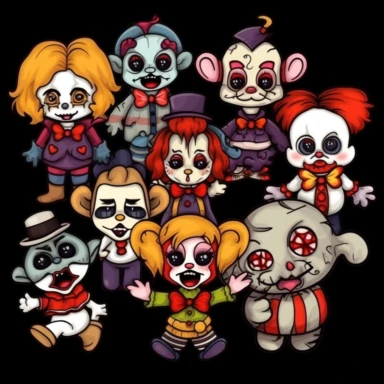 /imaginea set of black line clipart inspired by killer clowns income inequality and The Purge and Lego and Funko Pop toys