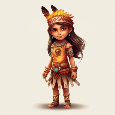 Cute Beautiful Native american Indian girl Full Body Sublimation Clipart,Cartoon,hyper realistic, intricate detail, illustration style,high solution,on the white background